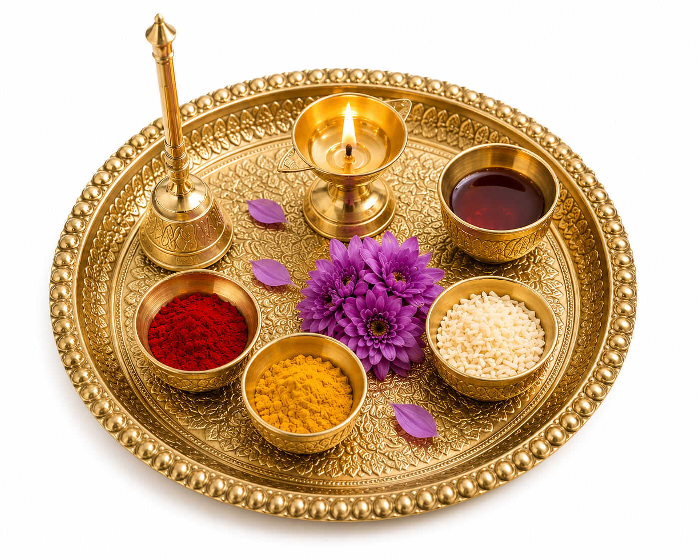 Brass Pooja Thali Set – Handmade Aarti Thali (7 inch) | Mandir & Festival Pooja